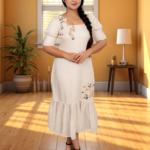 Hand Embroidered Ruffled Midi Dress