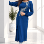 Dark Blue Ethnic Hand Embroidered Long Kurti