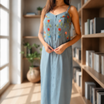 Hand Embroidered Strappy Midi Dress