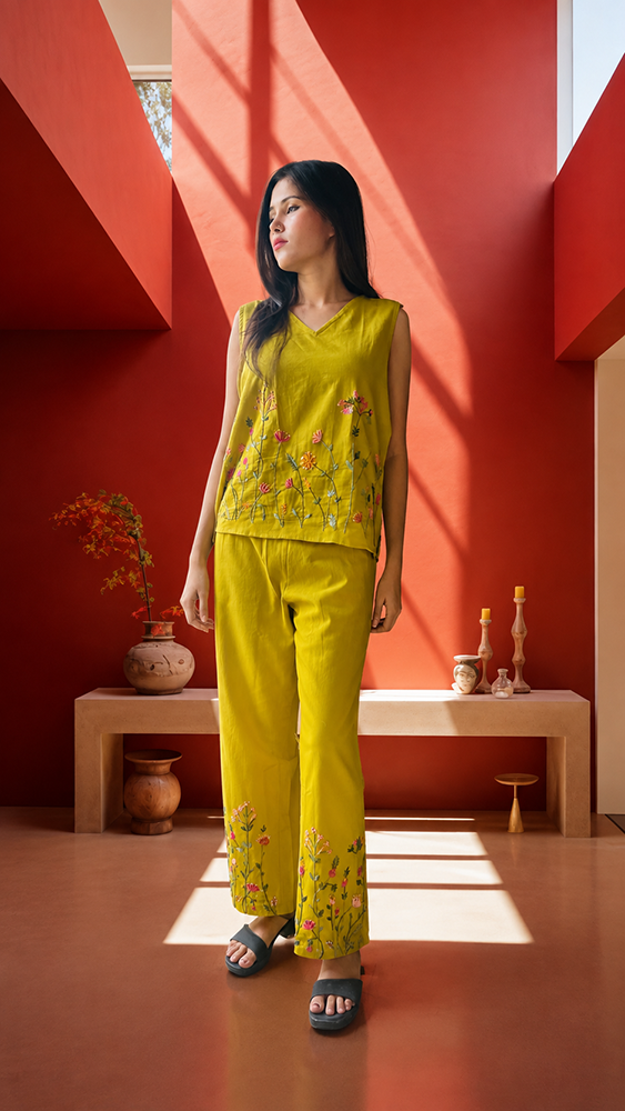 Floral Embroidered Top & Trousers 2-Piece Set - Image 3