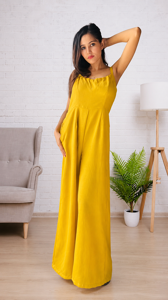 Black Embroidered Jacket with Yellow Jumpsuit - Image 3