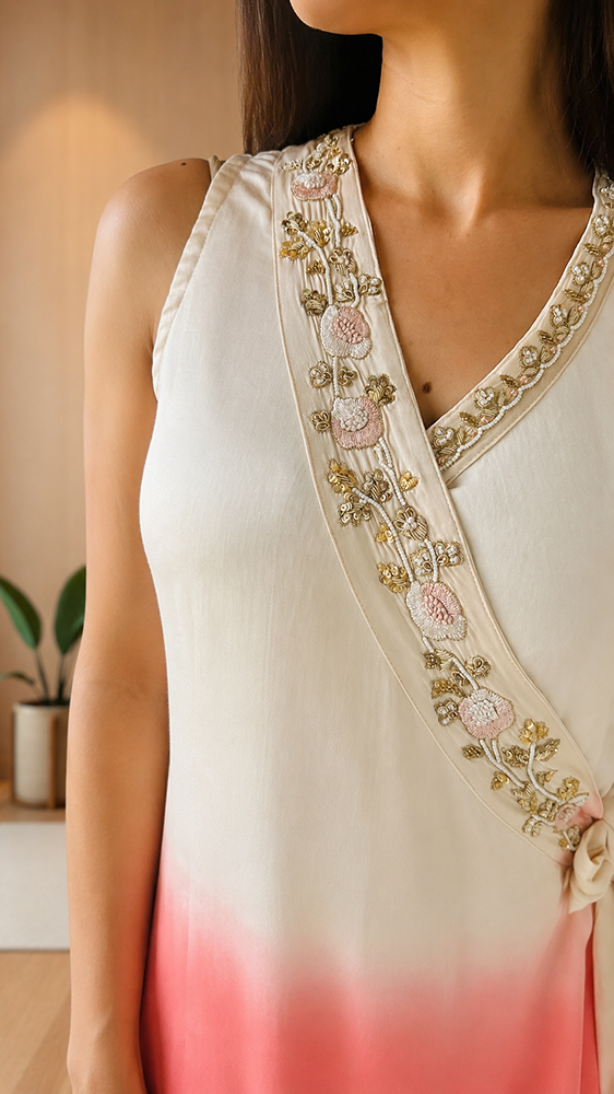 Embroidered Angrakha-Style Ombré Top - Image 4