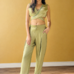 Hand Embroidered Wrap Crop Top & Pleated Trousers 2-Piece Set