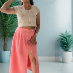 Embroidered Crop Top with Cap Sleeves