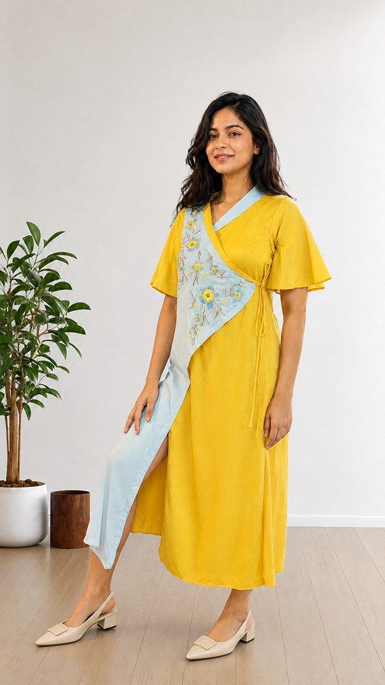 Embroidered Angrakha-Style One-Piece Dress - Image 3