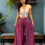 Hand Embroidered Button-Down Crop Top & Wide-Leg Trousers 2-Piece Set